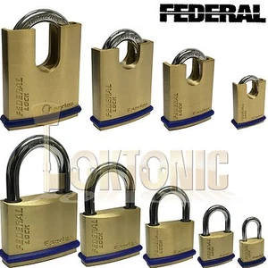 Federal Super Series Solid Brass Padlocks Hardened Shackle All Sizes Available - Picture 1 of 10