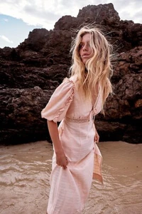 NWT FREE PEOPLE Sz XS SLOW PACE MIDI DRESS IN DREAMT KISS - Picture 1 of 3