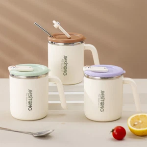 Handy Cup with Handle and Lid Double-layer Gifts for Office Travel Camping - Picture 1 of 17