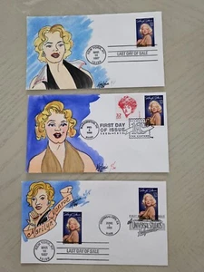 Scott # 2967 Marilyn Monroe First Day Of Issue Hand-Painted By M. Fox (Set Of 3) - Picture 1 of 4