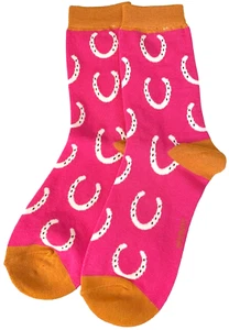 Horseshoe Socks Ladies Pink Blue 2 Pair Pack Horses Lucky Horseshoes Bamboo Navy - Picture 1 of 7