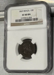 1869 Brazil 10 reis NGC XF40 BN - Picture 1 of 2
