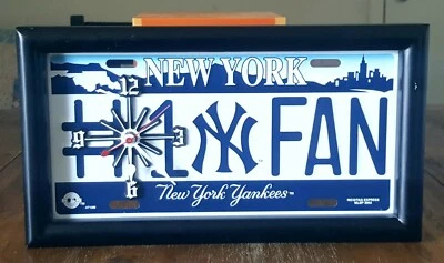Vintage MLB New York Yankees 12X6" Metal #1 Fan License Plate Clock  - Image 1 of 4