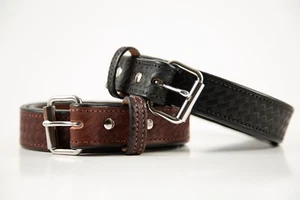 GRUBSTAKE_1.5"_ Heavy Duty Leather Belt_Work_Stitched Basket Weave__Black_Brown - Picture 1 of 14