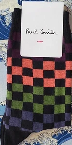 Paul Smith Women Italian Socks Wisteria Check J240 Navy Multi Cotton Mix OneSize - Picture 1 of 5