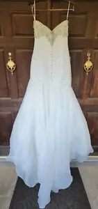 Wedding Dress + Mermaid Slip & Feathered Trim Belt/Sash Crown (Size 8) - Picture 1 of 10