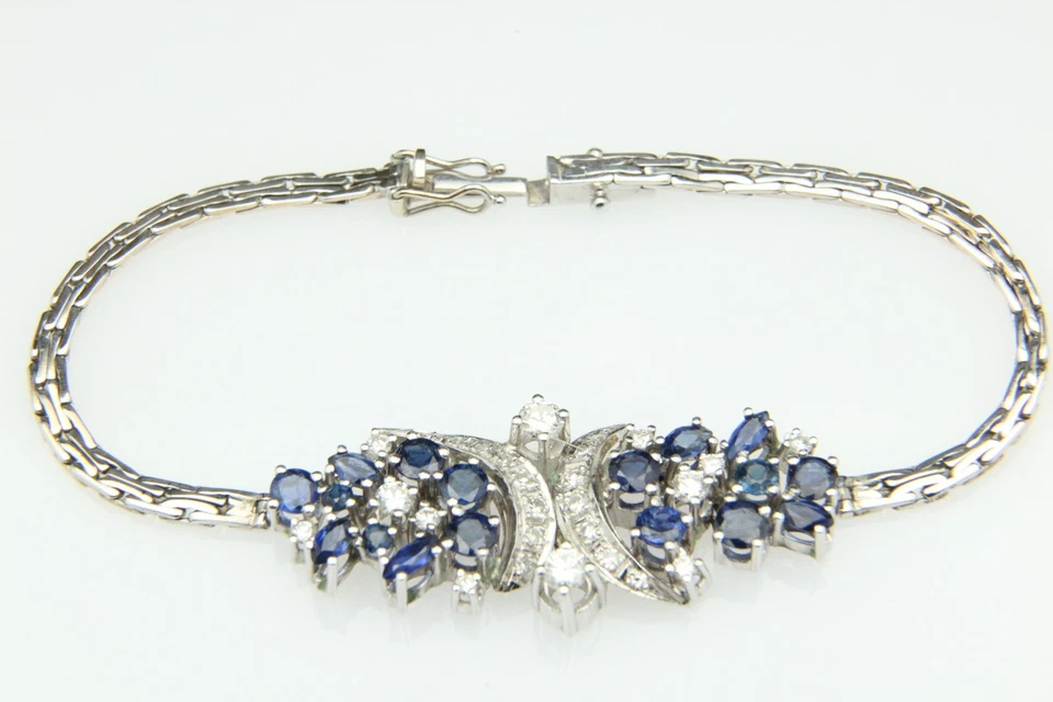 Traumhaftes Armband 14 Karat Weißgold mit 26 Brillanten und 16 Saphire,16.10 G - Bild 1 von 4
