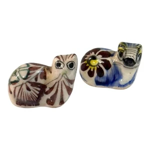 Miniature Tonala Kitty Cat Figurines Set 2 Floral Patterns tchotchke Trinket Lot - Picture 1 of 9