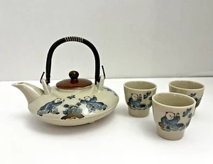 Nabishima Style Japanese Teapot With 3 Cups Set Small Glazed Speckled Stoneware - Picture 1 of 9