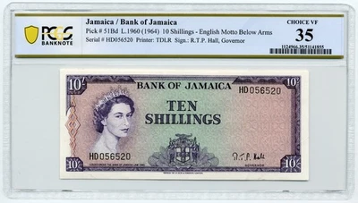 Jamaica, 1960 (1964) 10 Shillings, Pick# 51Bd - PCGS Choice VF 35 - Image 1 of 2