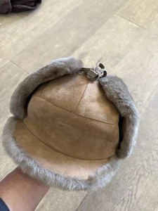 Lock Co Sheepskin Shearling Hat Brown , Size 7 Real Suede Leather - Picture 1 of 12