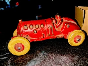 LARGE HUBLEY RACE CAR CAST IRON RACER #1 w/ BALLOON TIRES 8” LONG - Bild 1 von 6