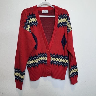De Colección Knockabouts Pendleton Rojo Argyle Tejido Cárdigan Suéter Algodón Años 80 Raro Pequeño Foto 1 de 4