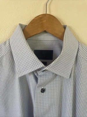 David Donahue Para Hombre Ajuste Manga Larga 17.5 34/35 Lite Azul Patrón Cuadros Foto 1 de 4