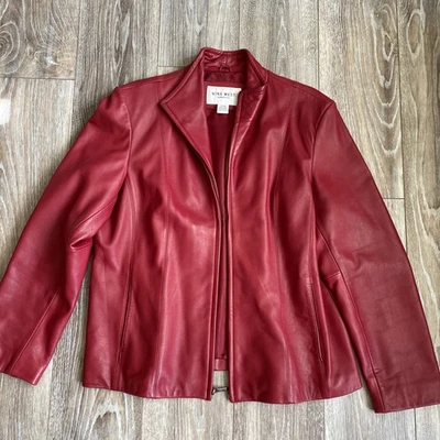 Abrigo de cuero rojo XL para mujer Nine West hasta la cintura estilo Taylor chaqueta de vestir Foto 1 de 4