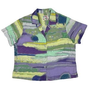 Vintage Jams World Women's Abstract Multicolor Floral Button Up Hawaiian Shirt M - Picture 1 of 9