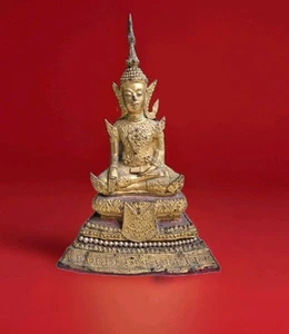 Antique ancien bronze BUDDHA BOUDDHA Rattanakosin Siam Thaïlande Thailand 6"×10" - Picture 1 of 18