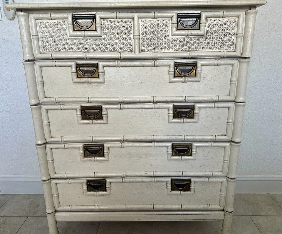 Винтажный Stanley искусственного бамбука кампании высокий 5 рисунков комод Chinoiserie - Изображение 1 из 3