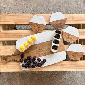Personalized Marble Wood Charcuterie Board W Coasters Wedding Engagement Gift - Picture 1 of 13