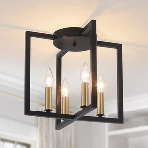 Modern Farmhouse 4-Light Black and Gold Ceiling Light Fixture, Industrial Clo... - Picture 1 of 8
