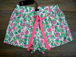BNWT Ladies Pink/Green Floral Cotton Shorts Hot Pants Elasticated Waist UK 8-10 - Picture 1 of 3
