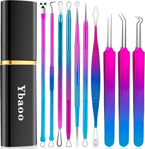 Blackhead Extractor Tools, Ybaoo 10 Pcs Professional Pimple Popper Tool Kit with - Picture 1 of 12