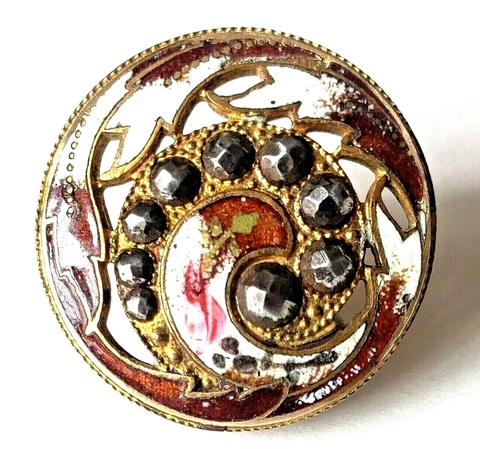 Antique Button…Pierced Enamel with Graduated Cut Steels…7/8" Cover
