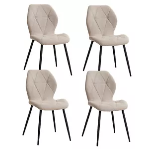 4er Esszimmerstühle Wohnzimmerstuhl Metallrahmen Esszimmer Küche Leinen Beige - Bild 1 von 10