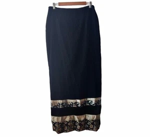Jessica McClintock NWT Vtg Black Velvet Floral Brocade Slit Maxi Pencil Skirt 12 - Picture 1 of 9