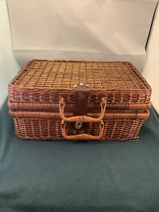 Custodia da trasporto in vimini rattan con maniglie e batch artigianato da viaggio picnic boho retrò - Foto 1 di 22