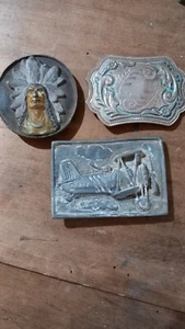 3 X Vintage Belt Buckles Native American, Aeroplane Un Polished - Picture 1 of 11