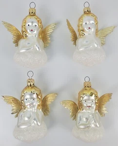 Vintage Glass Angel Heavenly Messenger Lot Of 4 White Gold Foil Wings Christmas - Picture 1 of 12