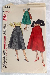Vintage 1940s 1950s SIMPLICITY Women Sewing Pattern 4083 Skirts Waist sz 28 - Picture 1 of 3