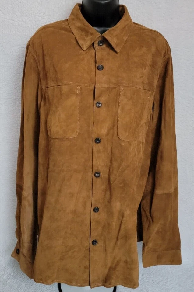 Mens Shirt Jacket Coat Size XL X Large Brown Goat Suede - Image 1 of 4
