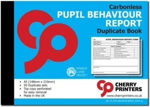 Cherry NCR Pupil Behaviour Report Duplicate Book A5 50 Sets - Picture 1 of 4