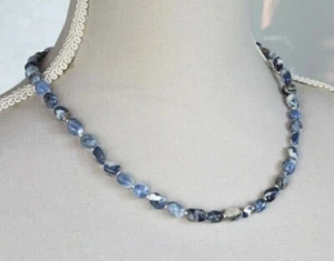 BLUE & WHITE SODALITE NUGGET NECKLACE ~ 925 STERLING SILVER 19" IN LENGTH - Picture 1 of 3