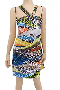 Abito nuovo con etichette $138 BCBG MAXAZRIA BCBGMAXAZRIA Zotia stampato scollo incrociato taglia L - Foto 1 di 5