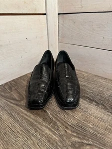 Amalfi By Rangoni Women’s Loafer Black Patent Leather Crocodile 4 Italy - Picture 1 of 7
