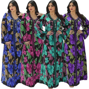 Muslim Women Abaya Floral Print Long Maxi Dress Kaftan Dubai Abayas Arab Ramadan