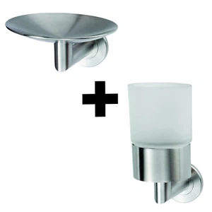 De'leau Stainless Steel And Glass Bathroom Tumbler Holder and Curved Soapdish - Picture 1 of 3