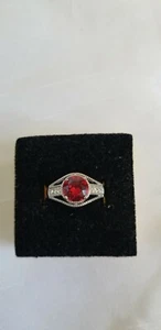 Swarovski Scarlet Red & White Crystal Ring In Platinum Overlay Size 8 - Picture 1 of 10