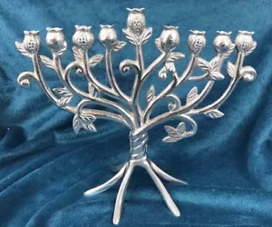 Lenox Menorah Judaic Blessings Metal 9” H 10” W Flower Menorah Tree Hanukkah - Picture 1 of 12