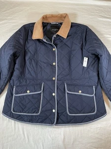 Talbots Women’s Quilted Barn Jacket Size 1x XL Blue Beige Winter - Picture 1 of 8