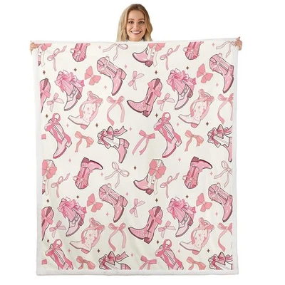 Manta de Franela Vaquera, Botas de Vaquero Occidentales Rosa Moños Manta de Vellón para... Foto 1 de 4