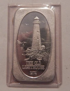 VINTAGE 1 TROY OUNCE 999 FINE SILVER ART BAR USSC "THE OLD LIGHTHOUSE" - Bild 1 von 2