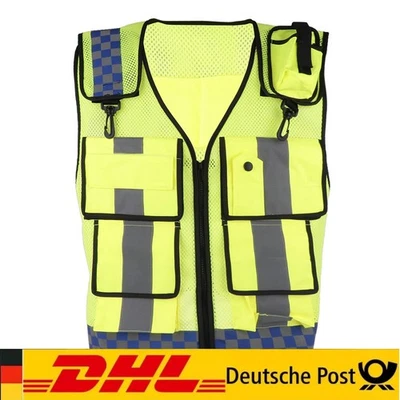 MARKENLOS Warnweste mit Reißverschluss-reflektierender Jacke-Sicherheitsweste mit Tasche