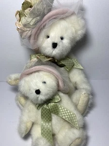 Boyds Bears Chantelle Chapeau Lot Of 2 White Bear Pink Hat Plush Small Medium - Picture 1 of 6