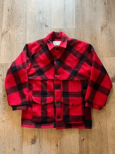 Filson Mackinaw Red Black Checkered Wool Button Up Jacket - Picture 1 of 6