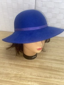 Vintage 60s Royal Blue 100% Wool Peachfelt Hat Ribbon Bow USA Made - Picture 1 of 7