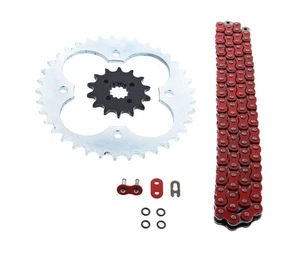 2003-2004 Polaris 500 Predator 520-94 Red O Ring Chain & Sprocket Silver 14/37 - Picture 1 of 4
